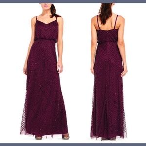 Adrianna Papell Art Deco Embellished Blouson Gown‎ Cassis [SZ 8 ]